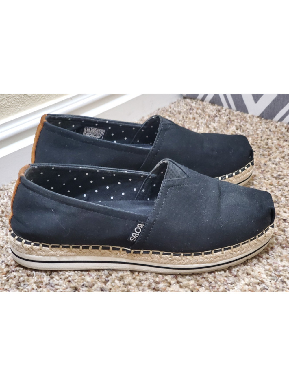 Bobs From Skechers Size 6.5 Memory Foam Espadrille Shoes Black textile cushioned